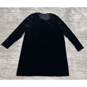 Denim and Co Dress Womens 1X Black Long Sleeve Velour Polyester Blend Vintage‎